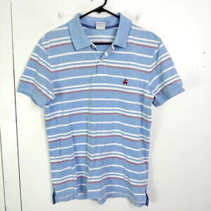 Brooks Brothers Shirt Mens M Cotton Polo Collar Short Sleeve Striped Blue Slim